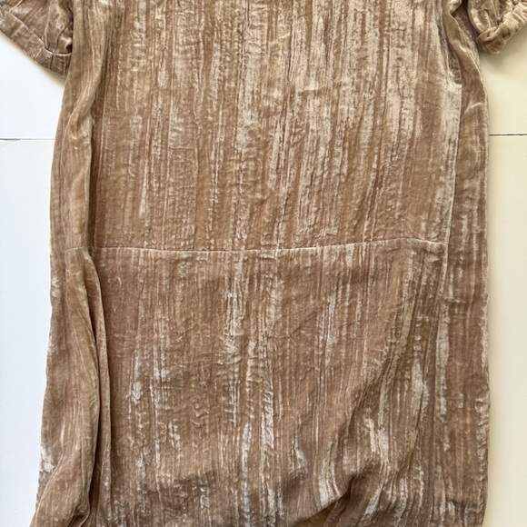 Anthropologie Floreat Crinkled Velvet Tunic Shift Dress Tan Neutral Sheen Sz S - Picture 13 of 16